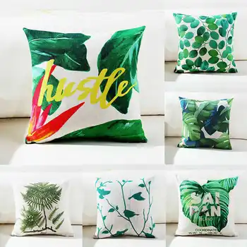 

Tropical Plant Floral Letter Pattern Cotton Linen Pillowcase Sofa Waist Cushion Cover 18'' for Home Office Room Decor