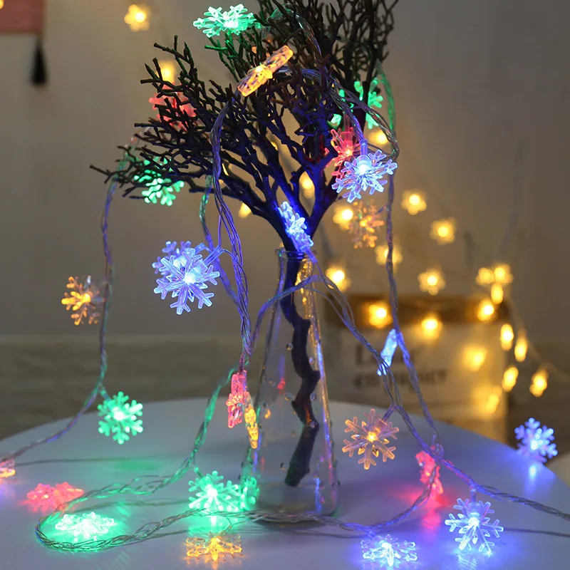 Christmas New Year Decoration 1M 3M 6M LED Snowflake String Lights Christmas Decorations for Home Navidad New Year - Цвет: Snow colourful