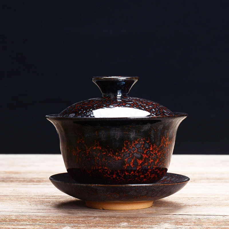 Китайская миска с крышкой, глазурованная чайная чашка, домашняя керамическая кунг-фу, чайная утварь, чайная чашка - Цвет: 2