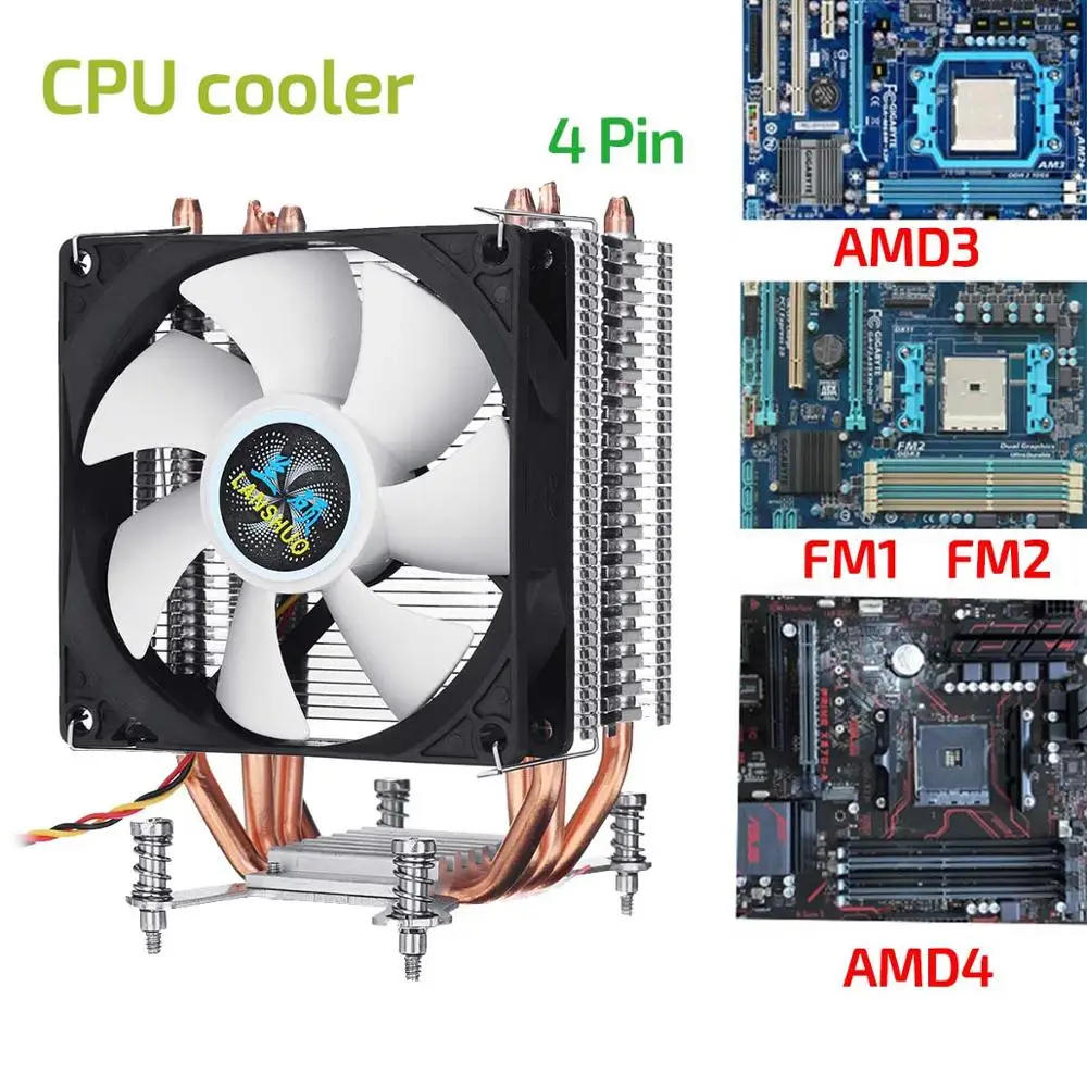 4pin AMD FM 3/4 Pin кулер для процессора 9 см тихий вентилятор Радиатор 4 медные тепловые трубки Вентилятор охлаждения Радиатор кулер для 115x2011X58X79X99X299 AMD3/4 - Цвет лезвия: 4pin AMD FM