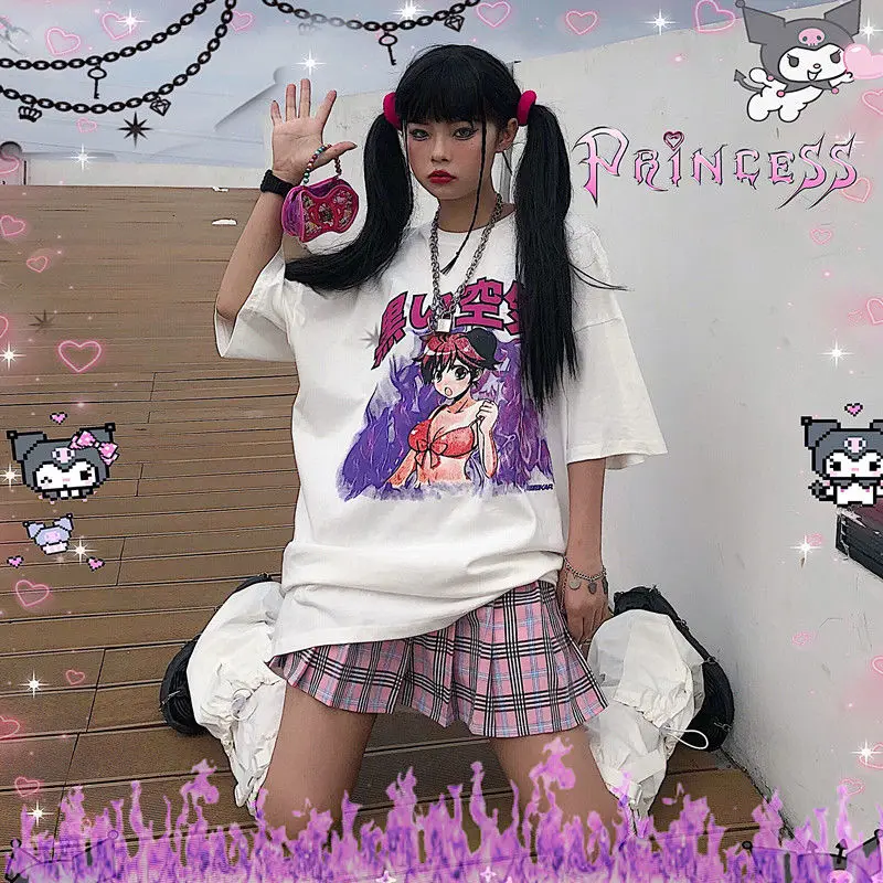 women Summer tee girl tops Goth Kawaii рубашка женская accessory album Harajuku style cartoon cute Devil print pink T-shirt