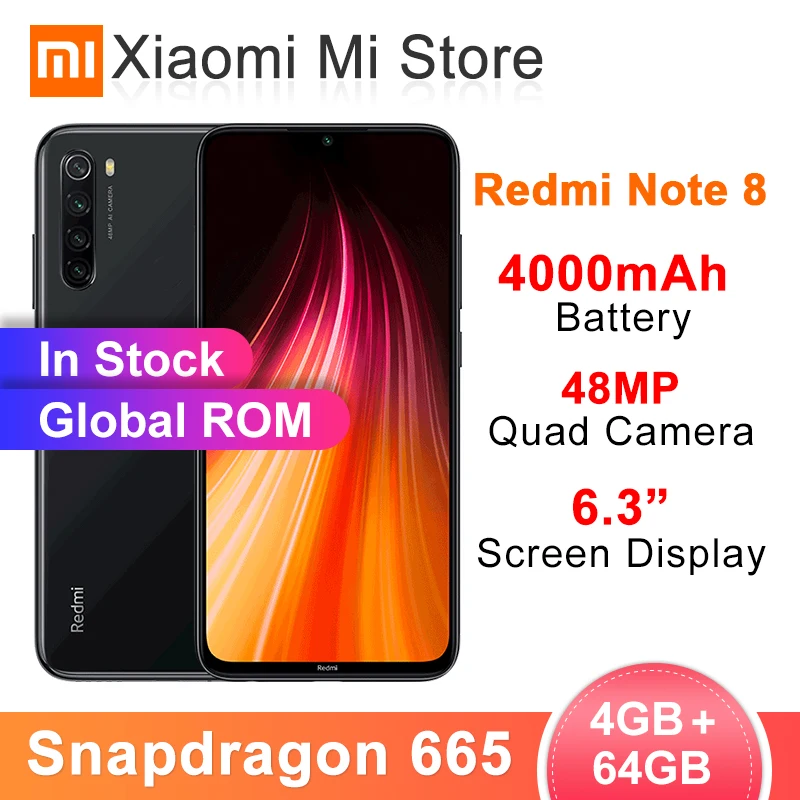 Redmi Note 8 смартфон с 5,5 дюймовым дисплеем, восьмиядерным процессором Snapdragon 665, ОЗУ 4 Гб, ПЗУ 64 ГБ, 4000 мАч|Смартфоны и мобильные телефоны|   | АлиЭкспресс