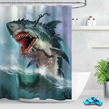 

Custom Ocean Shark Monster Bathroom Shower Curtain Set Polyester Fabric w/ Hooks