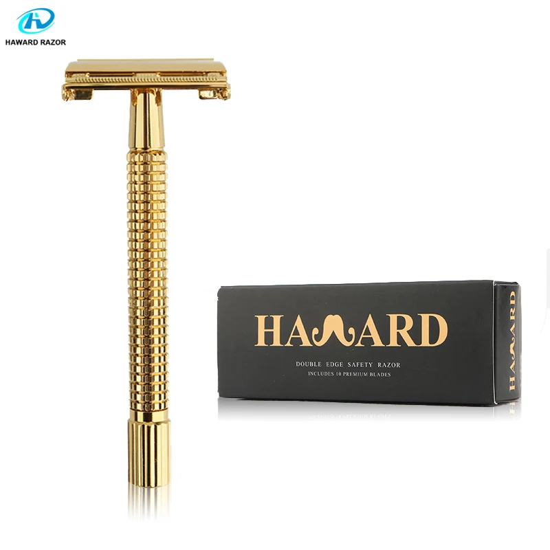

HAWARD Safety Razor Men's Double Edge Shaving Razor Golden Handle Butterfly Razor Classic Manual Hair Removal Shaver 10 Blades