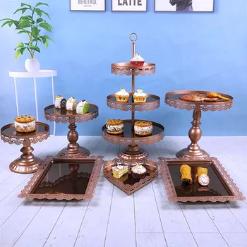 

1-7pcs /Set 3 Tier Cupcake Wedding Tray Decoration Plate Set Crystal Dessert Cup Mirror Cake Display Stand