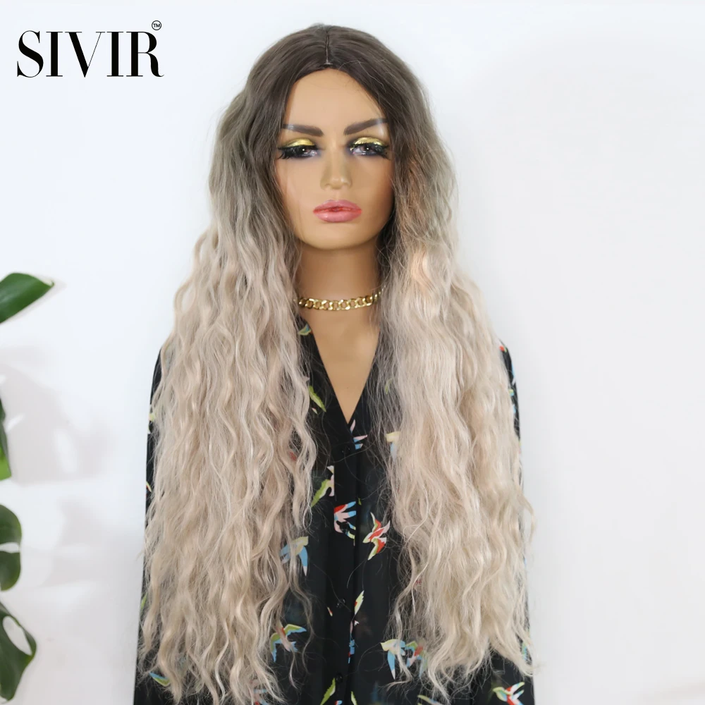 

Sivir Synthetic Hair Wig Machine Made 29inch Long Curly Wig middle parting For Women cosplay Light Grey Colored Heat Resistant
