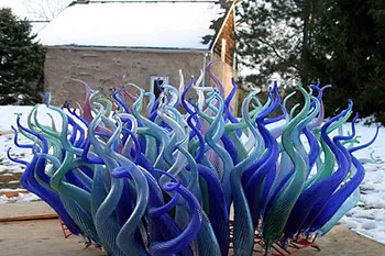 

Luxury Grand Hand Blown Glass Sculpture Designer Blue Standing Lamp