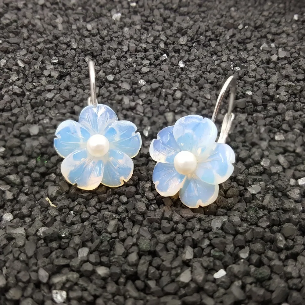 

Lily Jewelry Exquisite Moonstone Opals Crystal Flowers Freshwater Pearl/Spinels Sterling Silver Lever Back Earring Drop Shipping