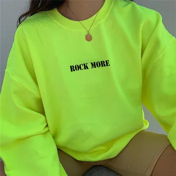 

Neon Green Aesthetic Hoodie Women Sweatshirt Streetwear Rock More Letter Embroidered Basic Loose Oversized Hoodie Sweat Femme
