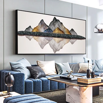 

DDWW Golden Mountain Stone Abstract Canvas Paintings Large Size Print Poster Oil Painting for Living Room Modern Home