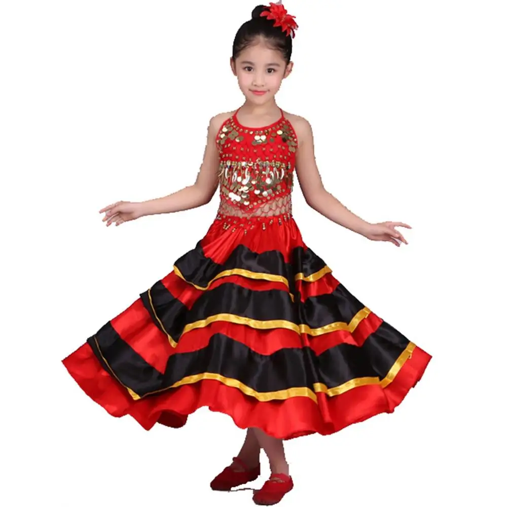

Children's Stage Costumes Spanish Bull Dance Big Swing Dress Opening Dance Skirt Belly Dance Clothing 540