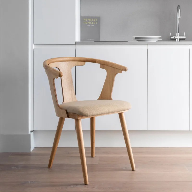 

Nordic Solid Wood Dining Chairs Home Bedroom Apartment Designer Dressing Chair Simple Cafe Restaurant Hotel Backrest Armchair