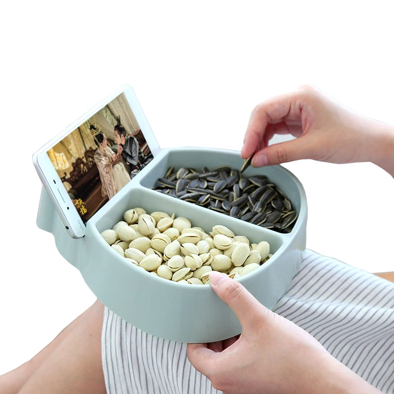

1PC Creative Plastic Melon Seed Storage Box Candy Snack Dried Fruit Organizer Bowl Table Container Dish With Mobile Phone Holder