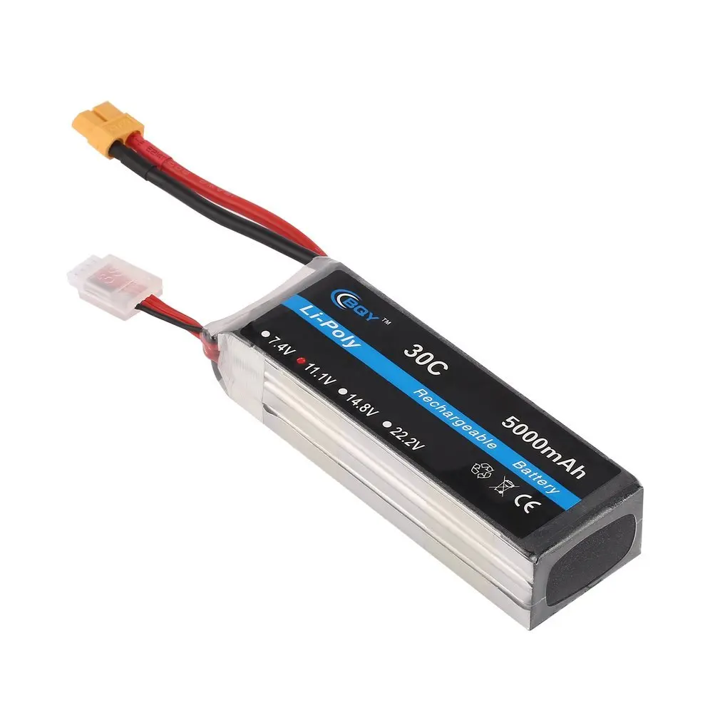 

11.1V 5000mAh 30C XT60 Plug Connector Li-poly Rechargable Battery 1042125B for RC Helicopter Qudcopter Drone Truck Car Boat