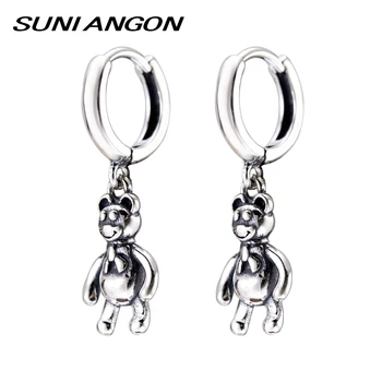 

Cute Bow Adult Bear Drop Earring 100% 925 Sterling Silver Vintage Animal Pendant Earring Round Ear Buckle Elegant Women Earring