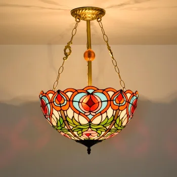 

40cm American simple retro fairy peach European Tiffany stained glass restaurant bedroom bar Chandelier