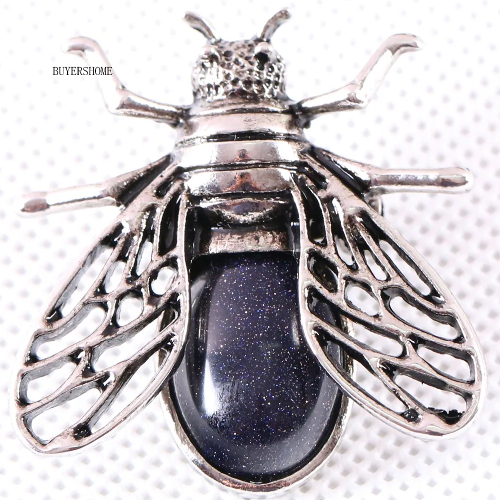10Pcs 37x37MM Cicada Brooch Natural Multi-color Stone Bead Pendant For Men Women Jewelry Gift Silver K1620