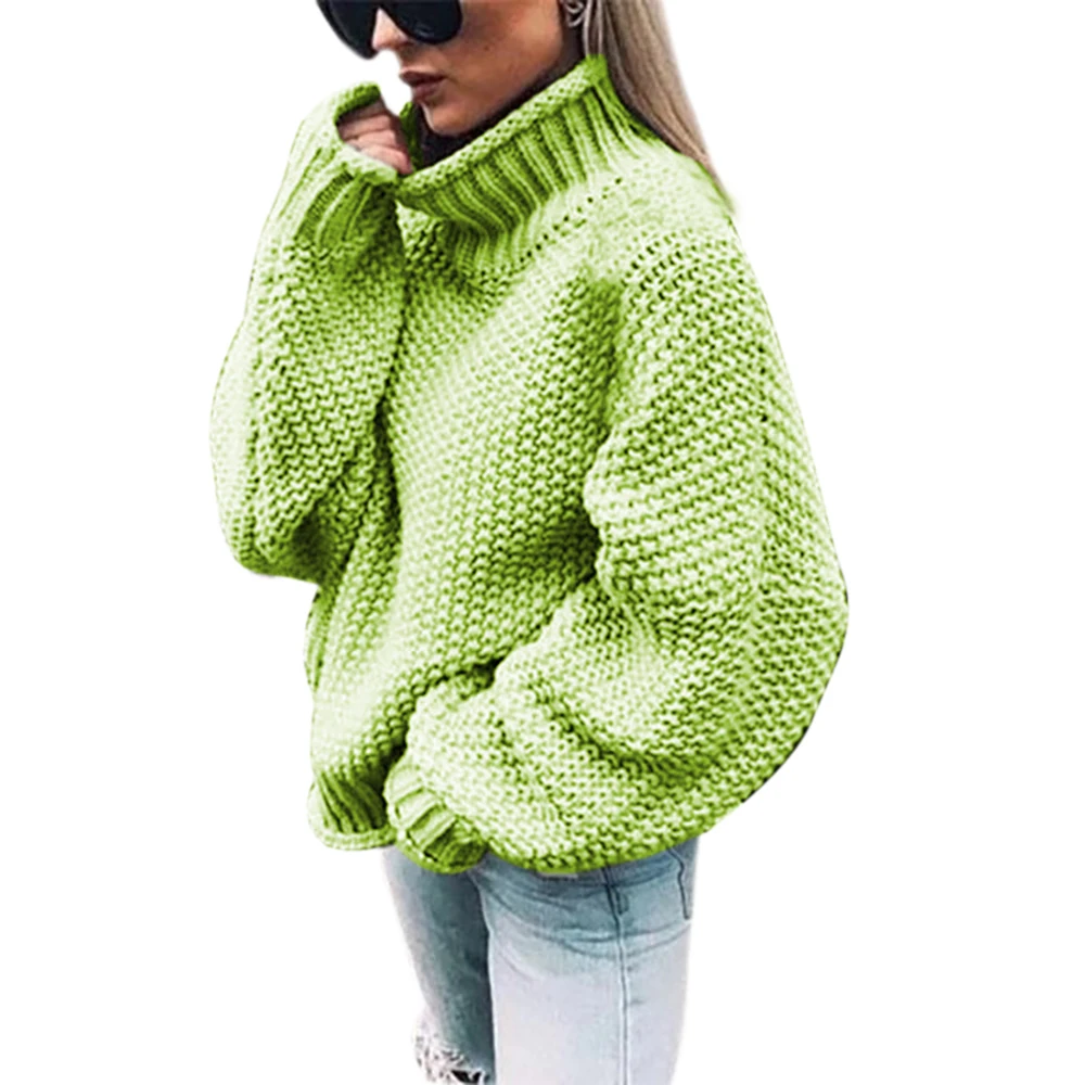 light green Puimentiua вязаный свитер с высоким воротом для женщин, зимняя теплая вязаная одежда, повседневный тонкий однотонный топ, зеленый, оранжевый, белый свитер размера плюс - Цвет: light green