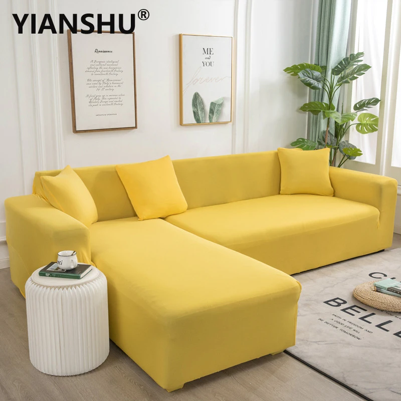 

YIANSHU Sofa Cover for Living Room Elastic Spandex Plain Solid Couch Cover L Shaped Cotton Corner Chaise Longue 1/2/3/4 Seater