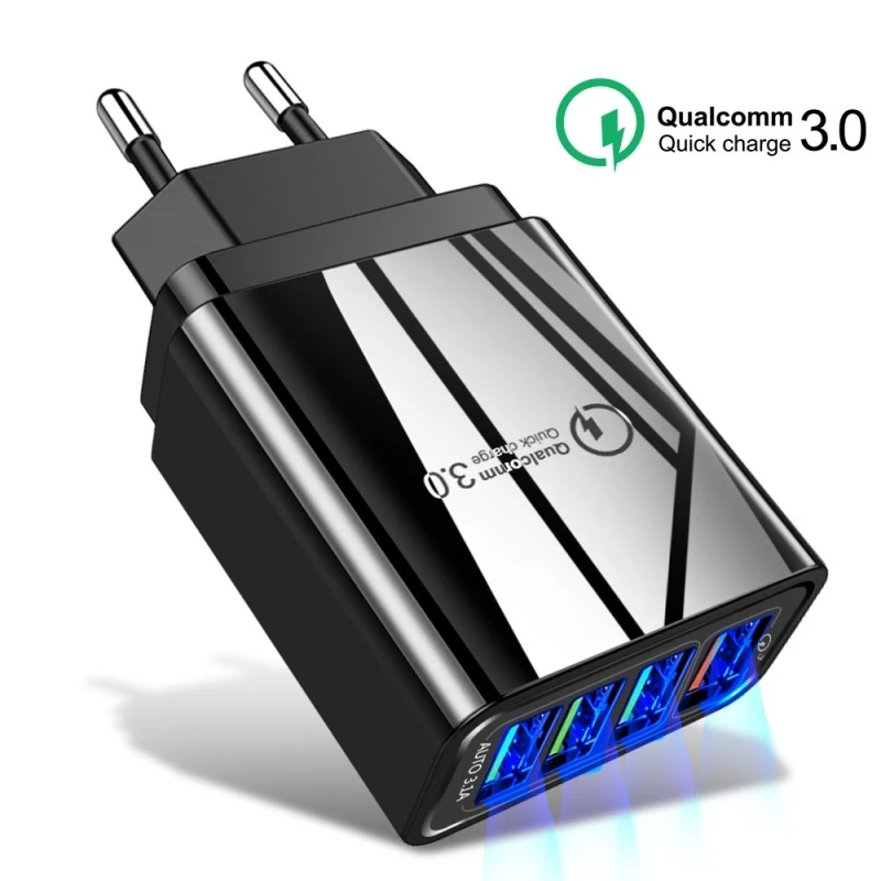 48W зарядное устройство 3,0 USB зарядное устройство с LEDfor samsung iPhone huawei XIAOMI планшет QC 3,0 быстрое настенное зарядное устройство США ЕС Великобритания разъем-адаптер