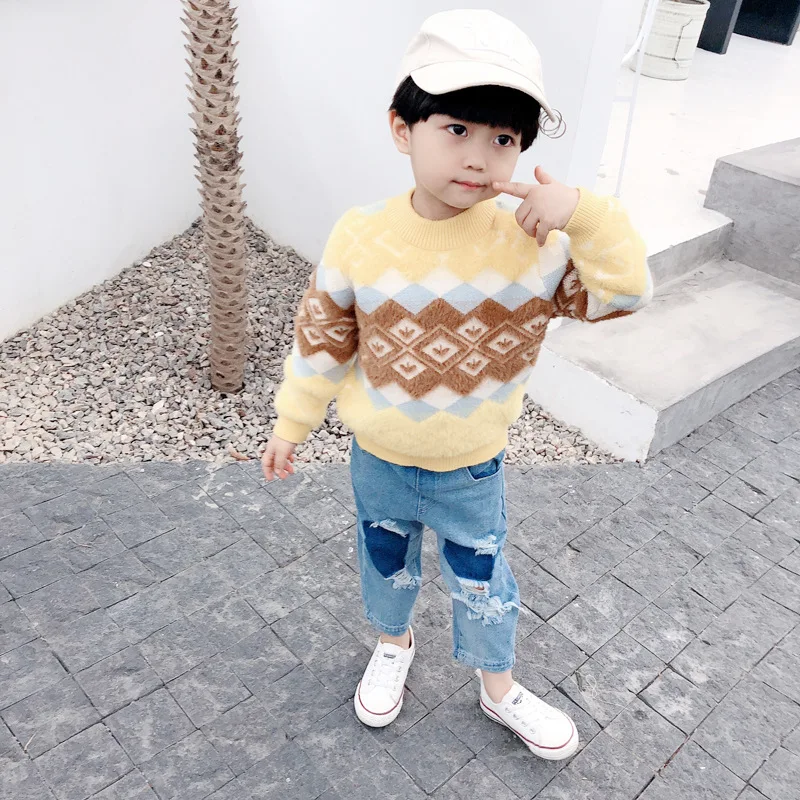 

2019 new children long sleeve popcorn sweater baby boy clothes round neck tiny cottons pullover sweater kids striped sweaters