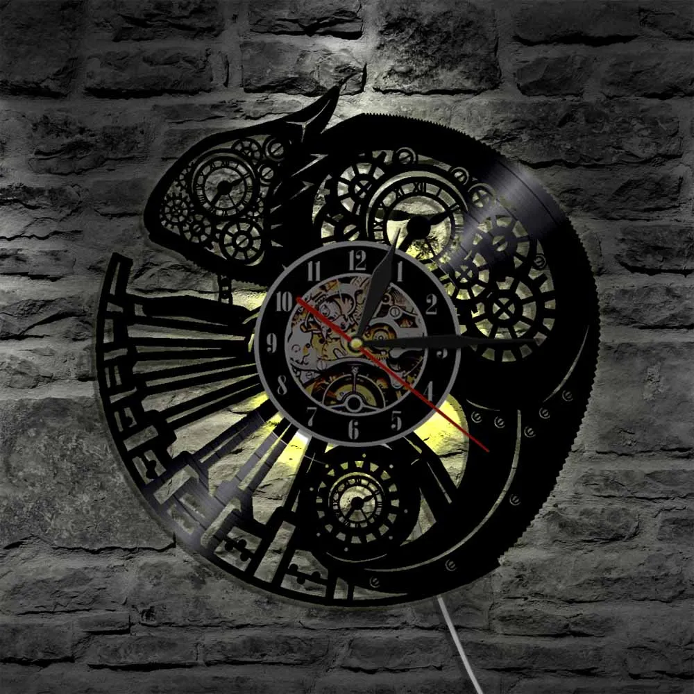 Chameleon Nursery Home Decor Wall Clock Reptile Exotic Pet Vinyl Record Wall Clock Chill Tribal Gecko Lizard Serpent Wall Art