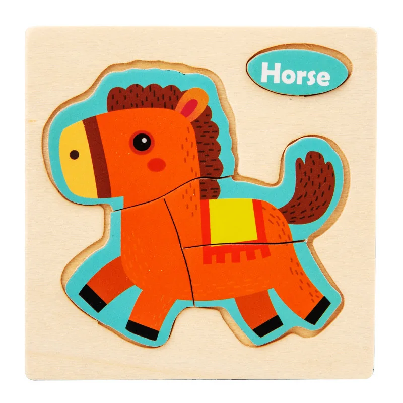 Miniature 3D Wooden Cartoon Animal Puzzle Board for Kids - Early Learning Educational Toy Gift