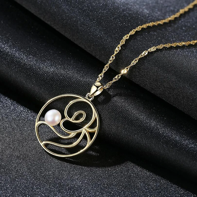 

[MeiBaPJ]Real Freshwater Pearl Simple Personality Gold Round Pendant Necklace 925 Solid Silver Fine Jewelry for Women