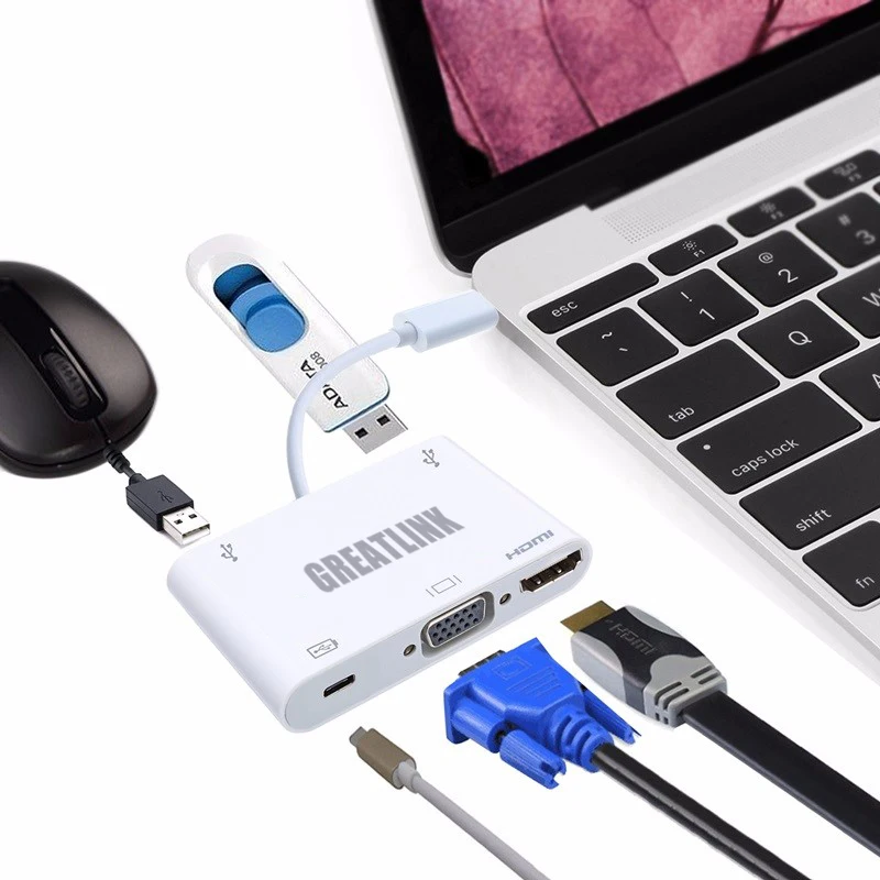 Usb type C к USB 3,0 HDMI 1,4 VGA сплиттер адаптер USB-C type-C 3,1 AUX кабель VGA HDMI конвертер адаптер Thunderbolt 3 Узловая док-станция