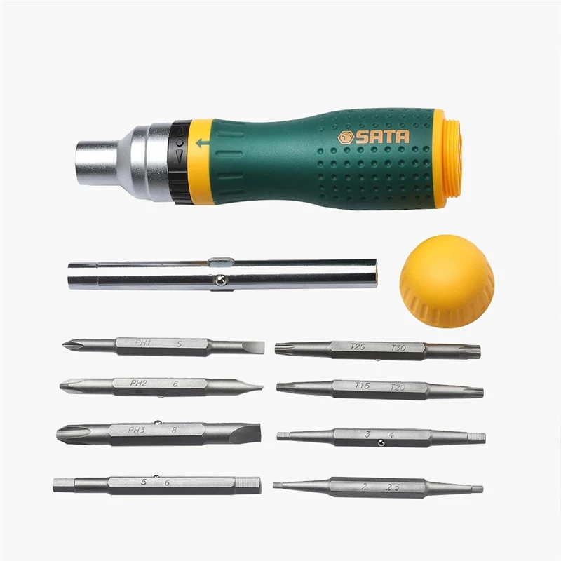 SATA 19 in 1 Multifunctional Ratchet Screwdriver Set W/ 8 Bits Repair Tools Kit