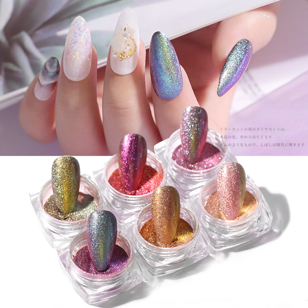 

6pcs New Explosion Nail Glitter Pop Color Japanese Style Sandpaper Powder 6 Color Set Flowing Sand Gold Glitter Bright Color Set