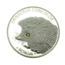 

1PCS Animal Silver Badges Hedgehog Inlay Shiny Eyes Erinaceus Concolor Belarus Commemorative collectible sourvenir Coins