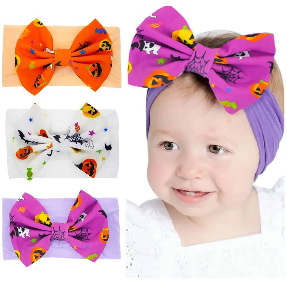 Baby Halloween Headband Large Bow Headbands for Kids Photo Props Newborn Wide Warm Headwrap Top Hairbows Bebes Headwear Hairband | Мать и