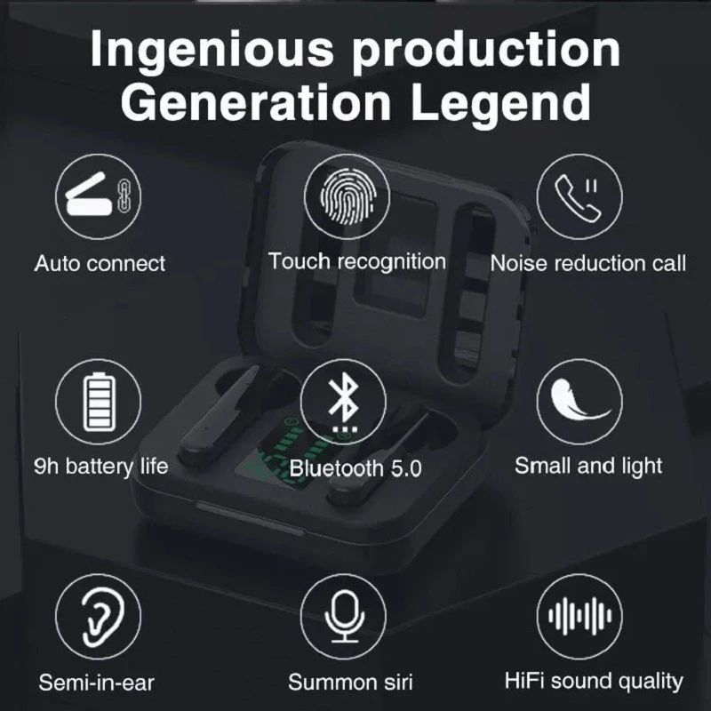 Original V5 0 Bluetooth Stereo Earphone Wireless Touch Ear hook Headset IPX7 Waterproof Battery LED Display Type c Charge Case