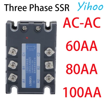 

60A 80A 100A AA Three Phase SSR AC Control AC Heat Sink Solid State Relay SSR AC To AC