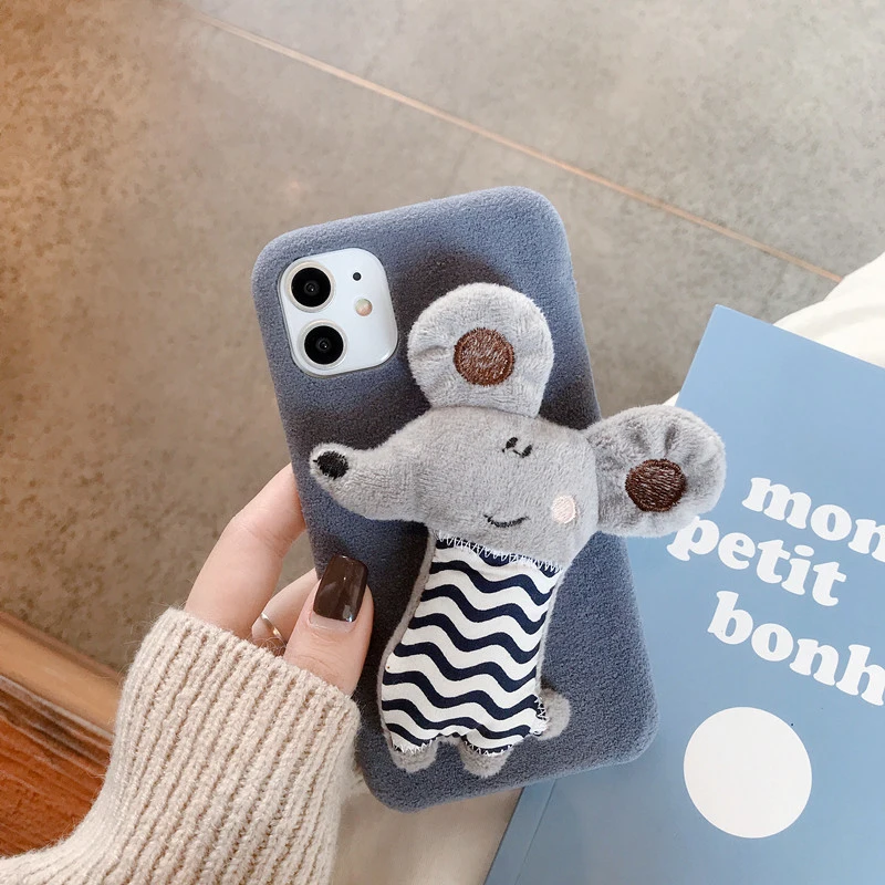 Пушистый Плюшевый чехол с милой мышкой для iPhone 11 Pro Max, мягкий силиконовый чехол для iPhone X, XR, XS, MAX, 7, 8 Plus, 11 Pro, чехол