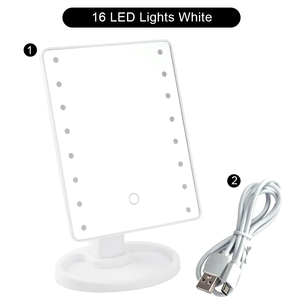 WH 16LED Lights USB Зеркало с подсветкой с беспроводной зарядкой 16/22 светодиодный зеркало для макияжа 1х 10х яркое увеличительное косметическое зеркало регулируемый стол - Цвет: WH 16LED Lights USB