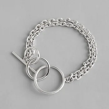 

925 Sterling Silver Layered Link Chain Bracelet for Women Men Unisex OT Toggle Clasps Jewelry Circle Adjustable Bracelet Bangle