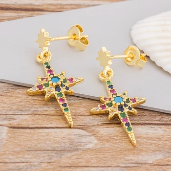 

2020 New Design Hot Sale Star Earrings Charm Rainbow Copper Zircon Bohemia Jewelry for Female Best Party Wedding Birthday Gift