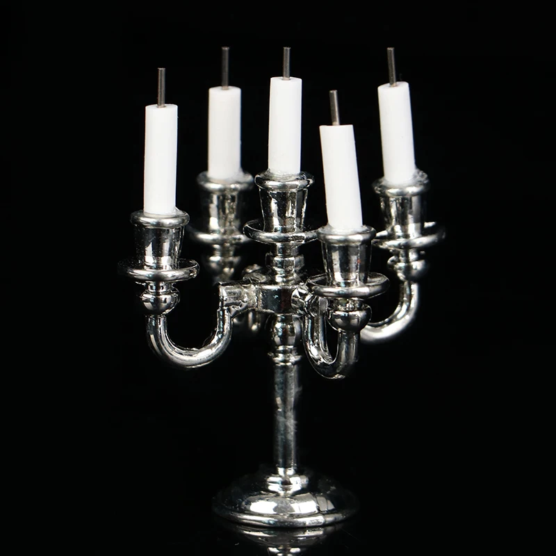 1Set Dollhouse Miniature Candles and Candlestick Cake Candle Holders Toppers For Doll House Decoration Accessories Kids Toys 2