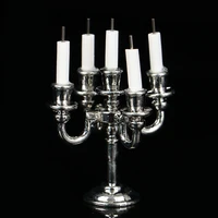 1Set Dollhouse Miniature Candles and Candlestick Cake Candle Holders Toppers For Doll House Decoration Accessories Kids Toys 2