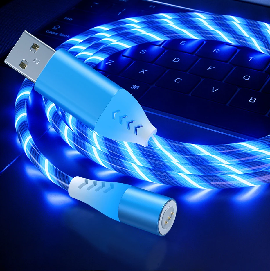 5А Магнитный текательный Micro USB кабель светящийся type-C кабель для быстрой зарядки 8 Pin 1 м 2 м Магнитный свет светодиодный кабель type-C