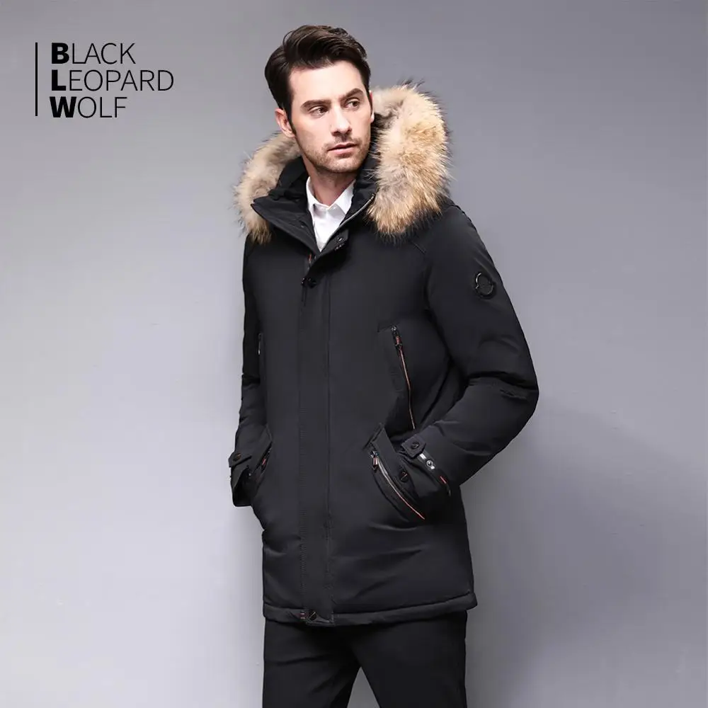 Blackleopardwolf Зимний мужской пуховик мужская парка съемный роскошный мех енота толстая ветрозащитная верхняя одежда BL-989M