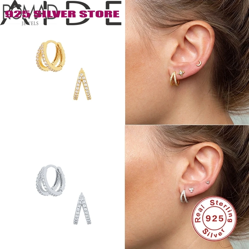 

Aide 925 Sterling Silver Hoop Earrings Double Row Turquoise Zircon Huggie Earrings Fine Jewelry For Women Gifts pendientes W4