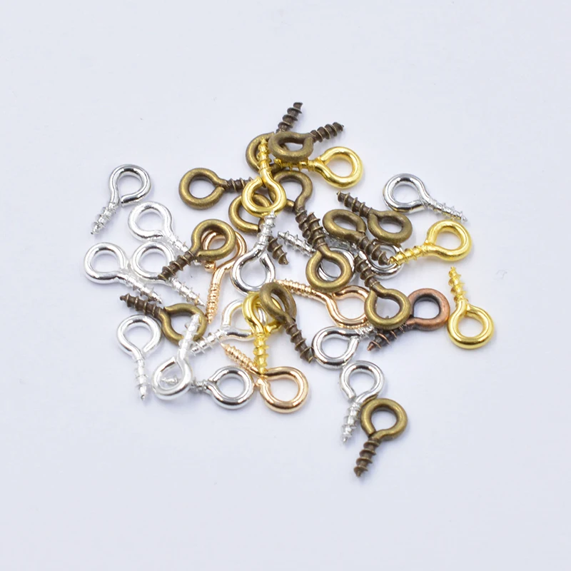 200pcs Mixed 6 Colors 4*8mm Small Tiny Mini Eye Pins Eyepins Hooks Eyelets Screw Threaded Clasps Hooks BeadsFor Jewelry Making