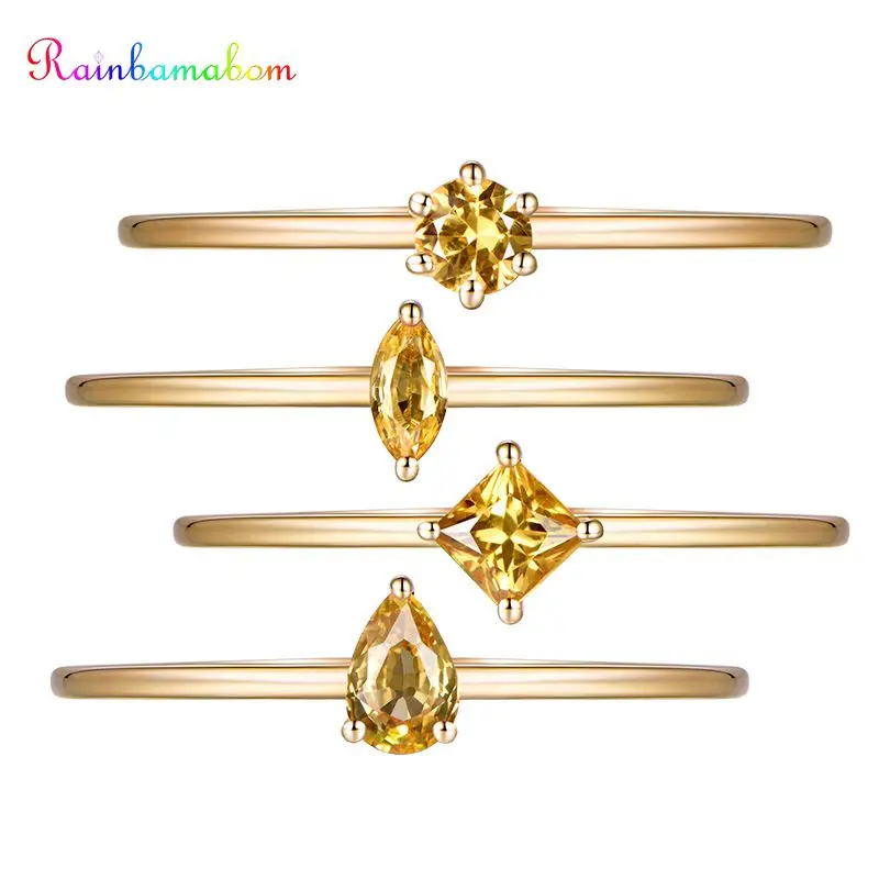 

Rainbamabom 925 Solid Sterling Silver Citrine Gemstone Wedding Engagement Yellow Gold Ring Wedding Bands Fine Jewelry Wholesale