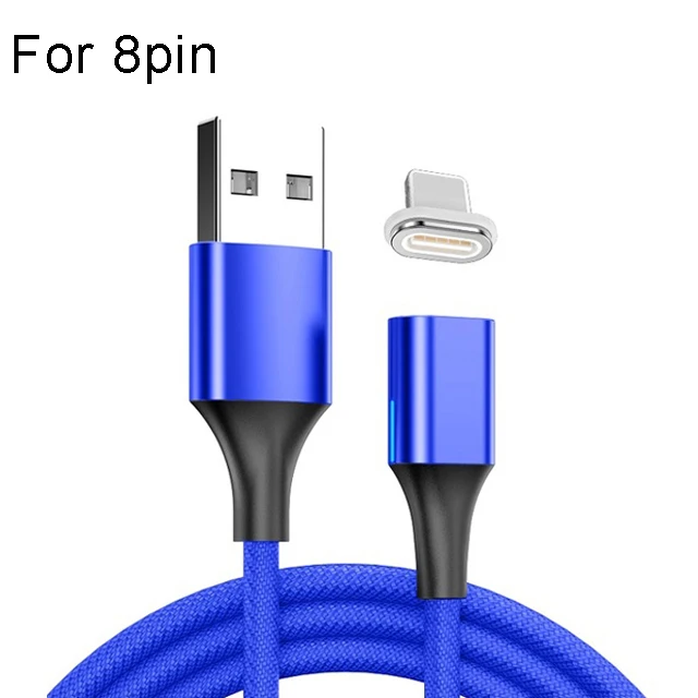 blue for 8pin Магнитный Usb кабель для зарядки 3A 5A Магнитный Usb type C супер быстрый зарядный кабель Mirco Usb Cavo Magnetico шнур для huawei Xiaomi - Цвет: blue for 8pin