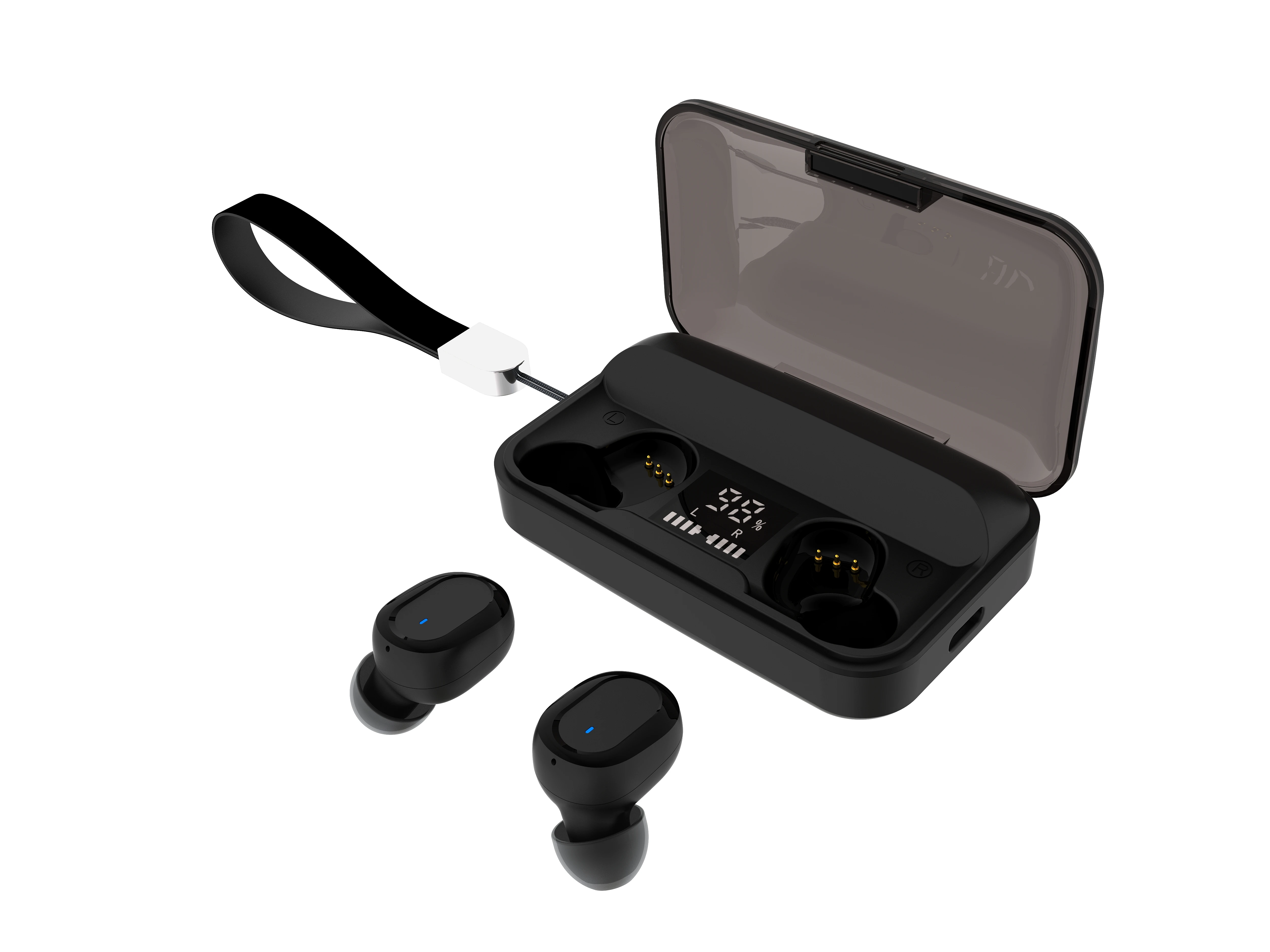 Black V5.0 Bluetooth стерео гарнитура беспроводной IPX6 Водонепроницаемый сенсорный наушник 3300 мАч светодиодный аккумулятор с цифровым дисплеем type-c зарядная коробка - Цвет: Black