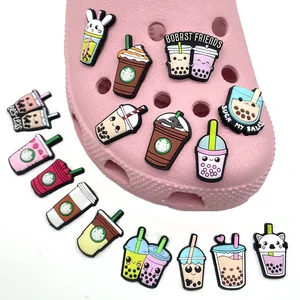Sandalias de PVC con dibujos animados de la serie Milk Tea, accesorios para zapatos, zuecos, decoración de calzado de jardín, JIBZ Croc, 1 ud.