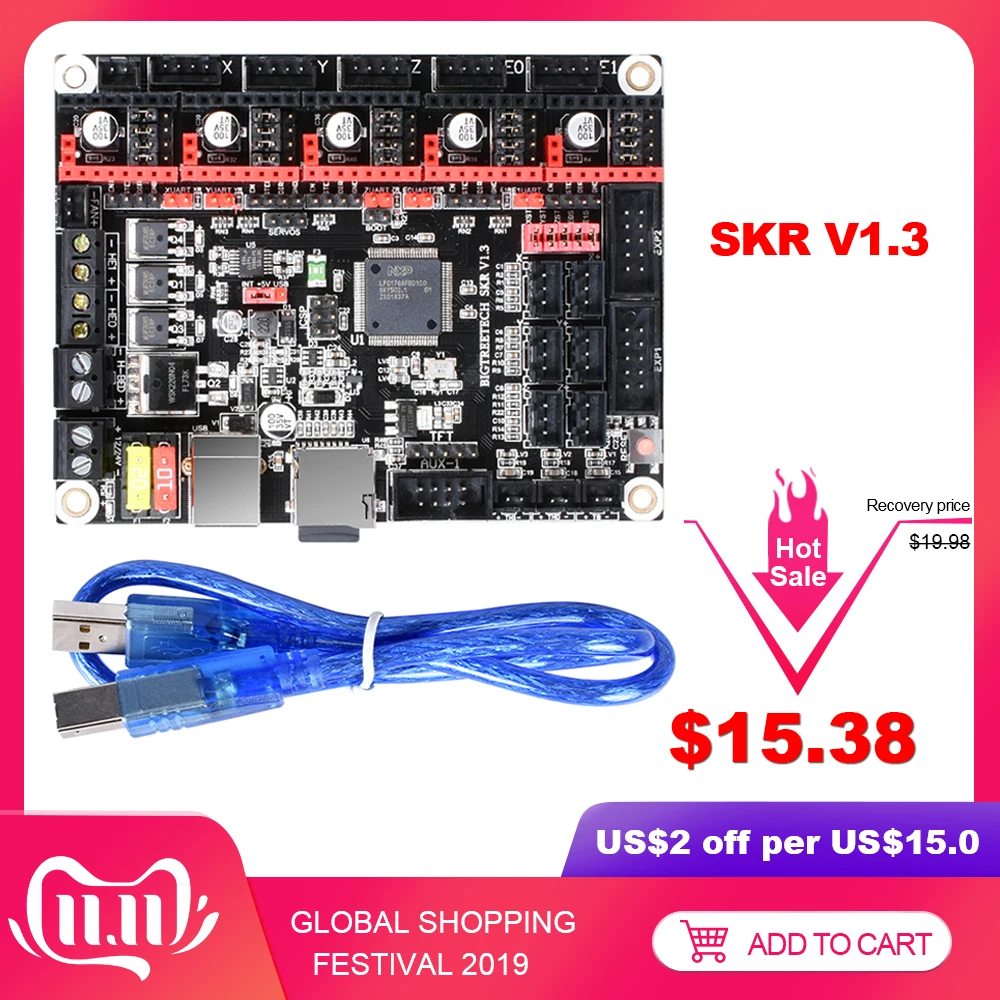 Baratos BIGTREETECH SKR V1.3 32 bits Control brazo CPU 32bit Smoothieboard TMC2130 spi TMC2208 TMC2209 del MKS GEN L 3D piezas de la impresora